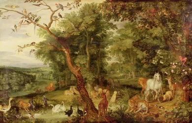 The Garden of Eden; in the background The Temptation